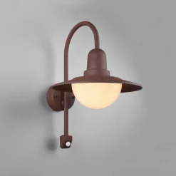 Sensor-udendørs væglampe NORMAN, rust, Ø 30 cm metal/glas IP44