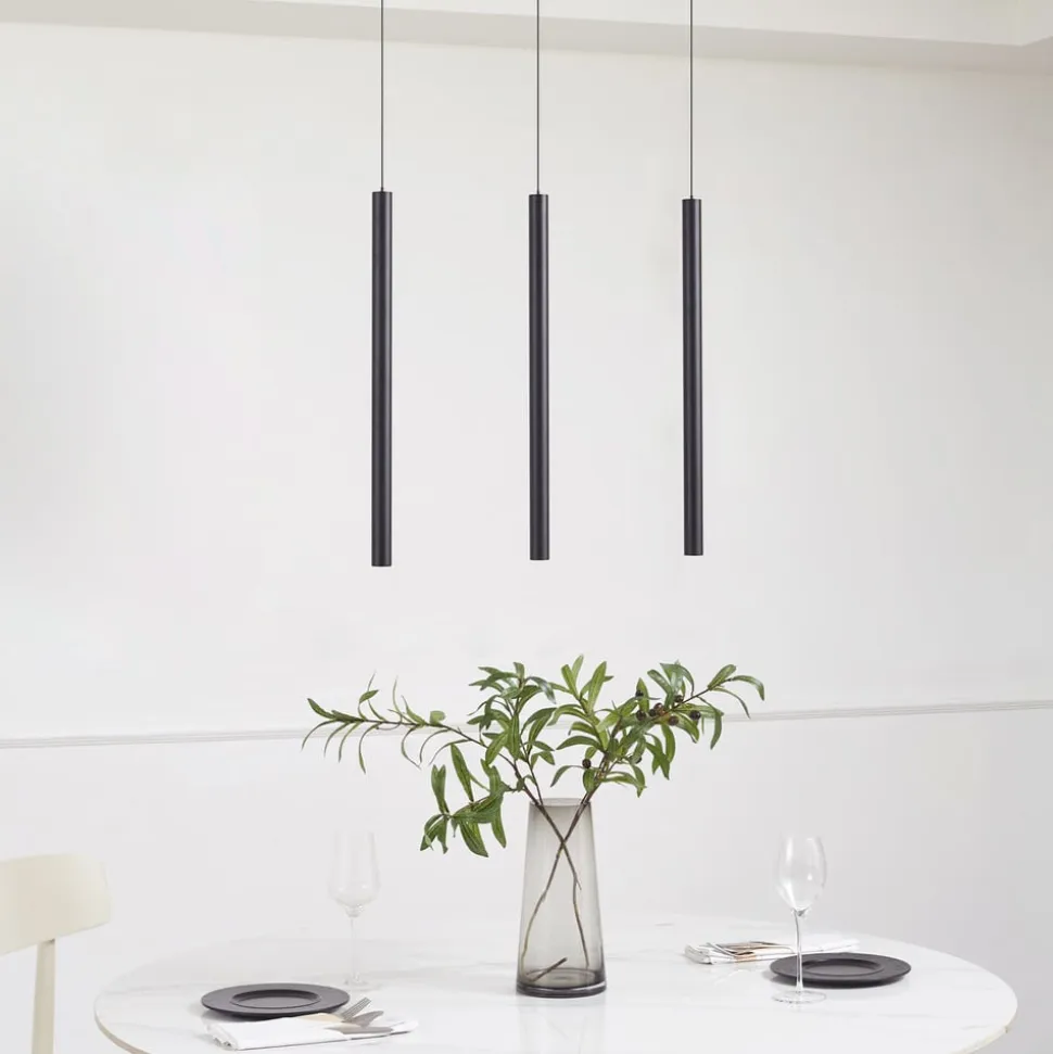 Skinne system 48V Lumaro, pendel, rørpære, 3 lyskilder, sort
