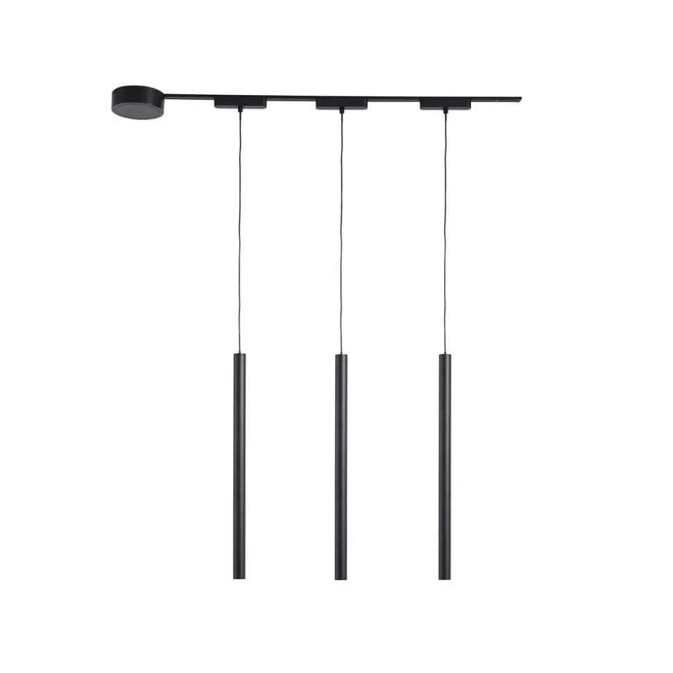 Skinne system 48V Lumaro, pendel, rørpære, 3 lyskilder, sort