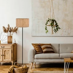 Slama gulvlampe, naturfarve, metal, søgræs, E27