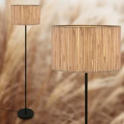 Slama gulvlampe, naturfarve, metal, søgræs, E27