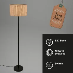 Slama gulvlampe, naturfarve, metal, søgræs, E27