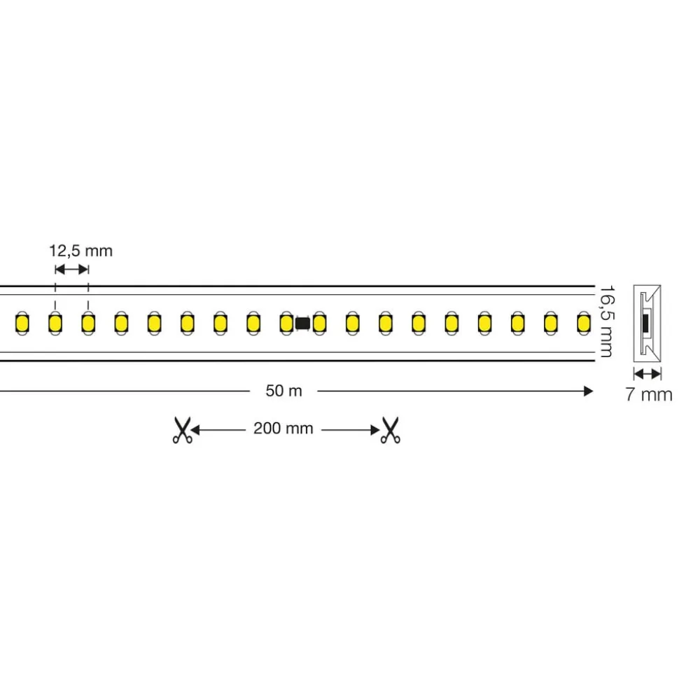 SLC LED-stripe 230V komplet sæt IP65 5m, 3.000 K
