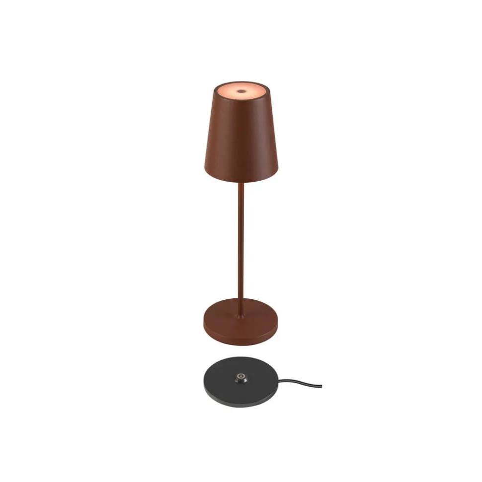 SLV genopladelig LED-lampe Vinolina Two, rustfarvet, aluminium, Ø 11 cm