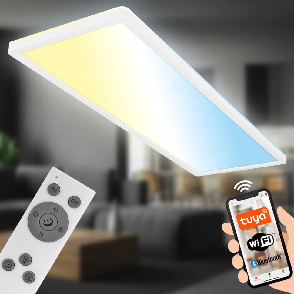 Smart LED loftlampe Tava, 58x20 cm, CCT, dæmpbar