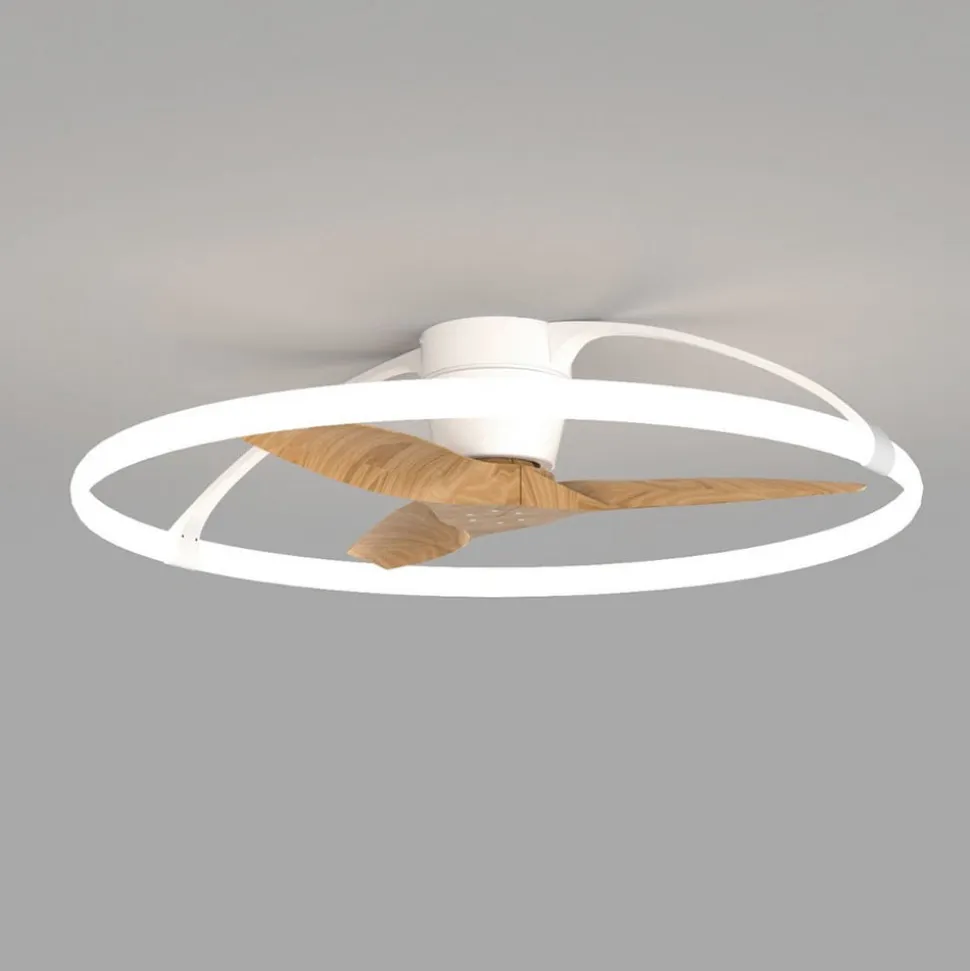 Smart LED-loftventilator Nepal, hvid/bøg, DC, støjsvag