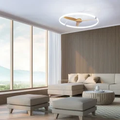 Smart LED-loftventilator Nepal, hvid/bøg, DC, støjsvag