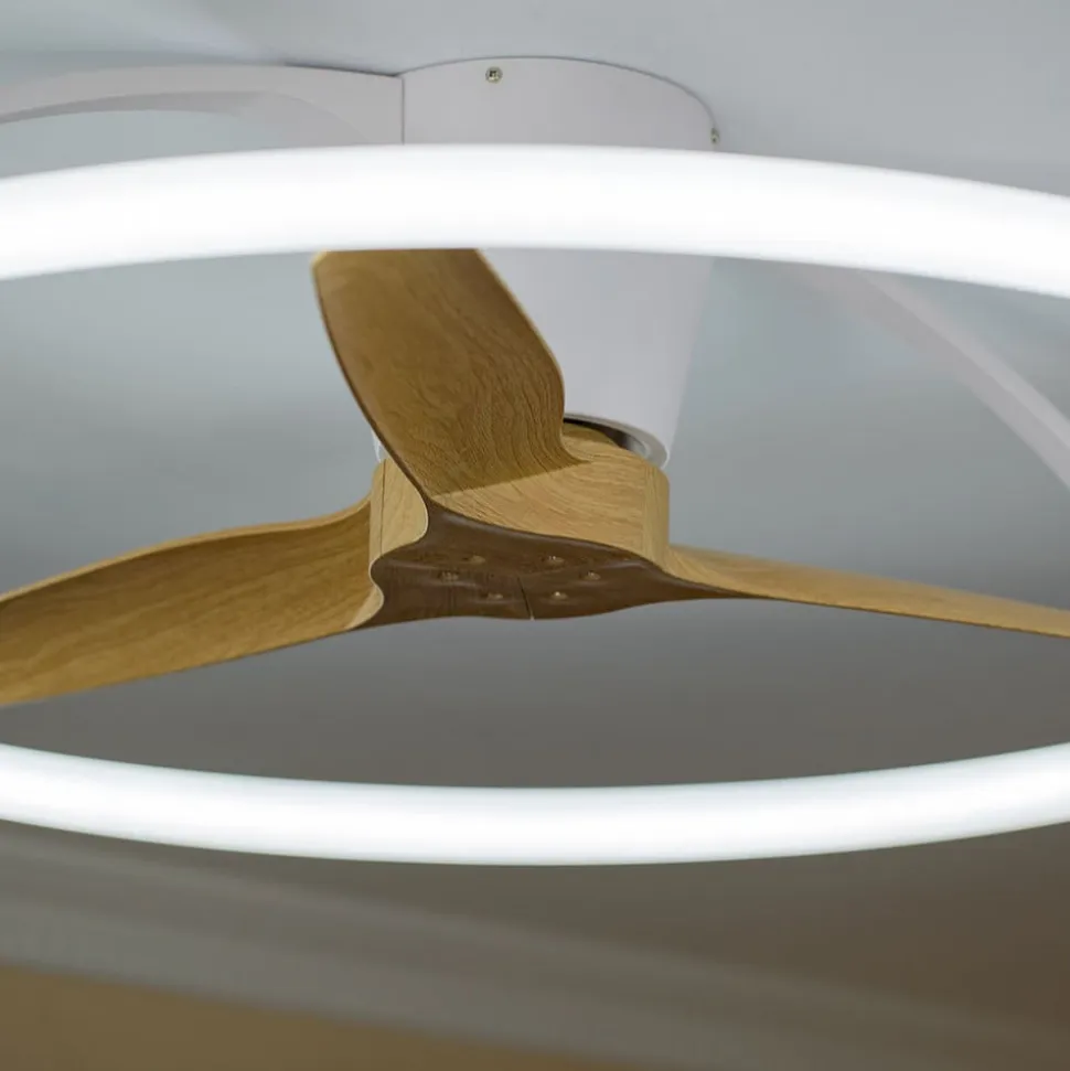 Smart LED-loftventilator Nepal, hvid/bøg, DC, støjsvag