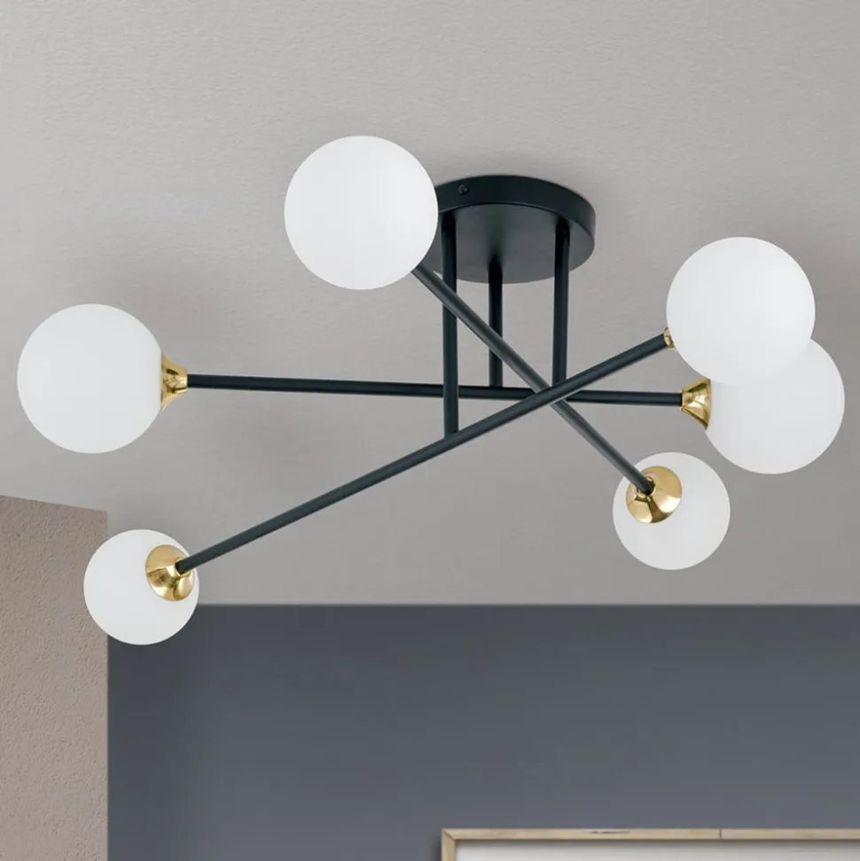 Snowwhite loftlampe med stænger, 6 lyskilder, sort
