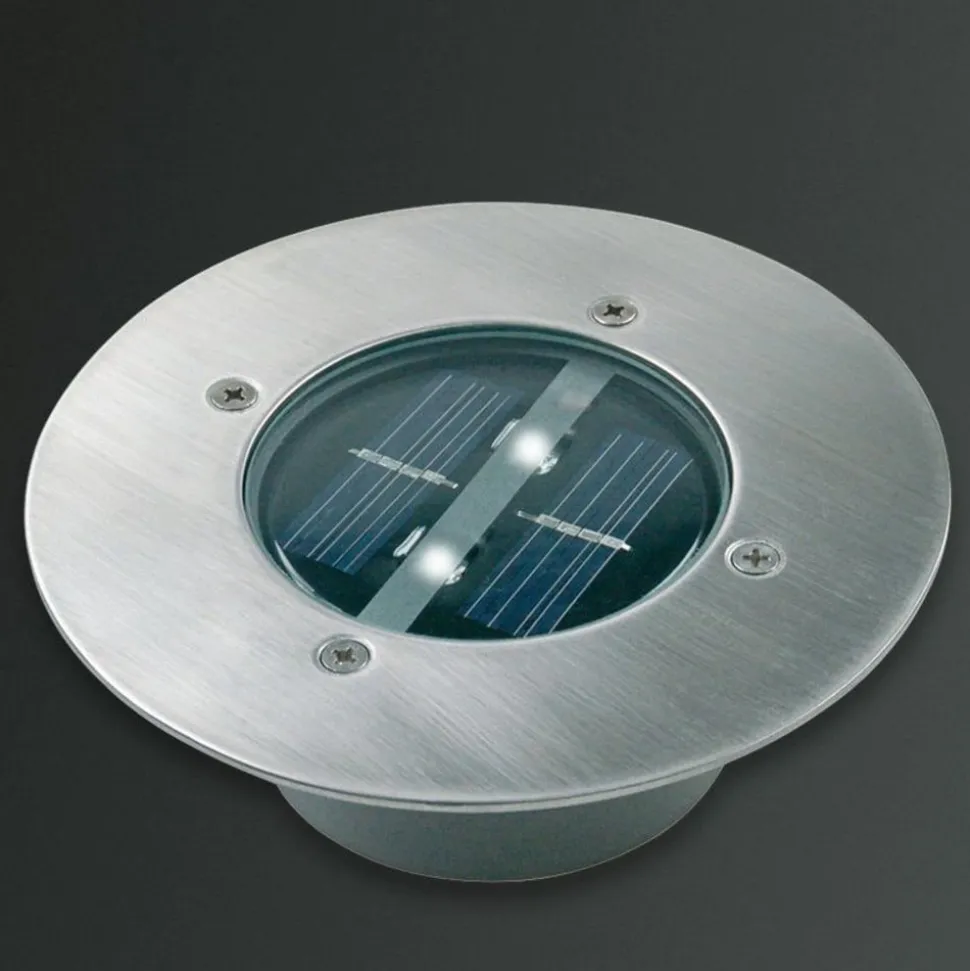 Solar LED nedgravningsspot Lugo, IP44, stål, glas