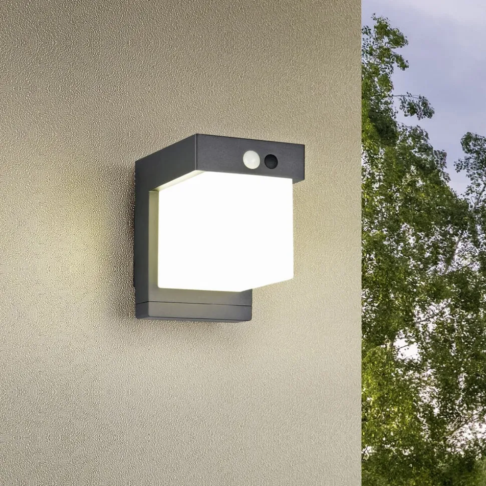 Solar-væglampe Colombo, sort mat, højde 14 cm, sensor
