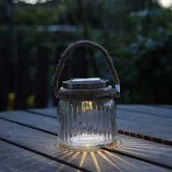 Solcelledrevet LED bordlampe Jar i glas