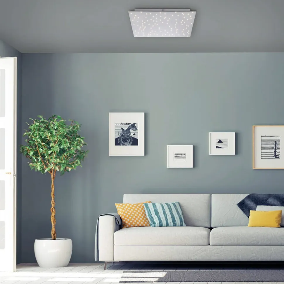 Sparkle LED-loftlampe CCT dim stål 45x45cm