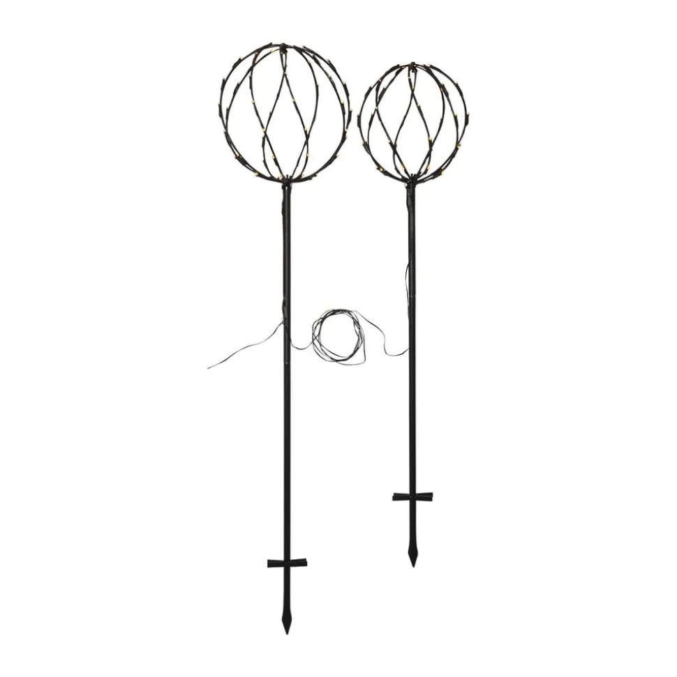 Sphere LED-lampe med jordspyd, sort, metal, sæt med 2 stk