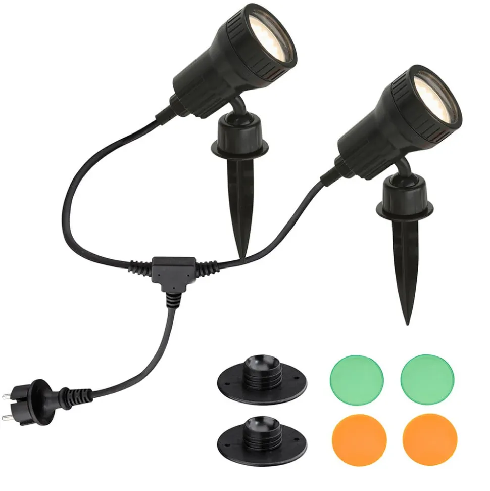 sæt med 2 - LED-lampe med jordspyd Terra m. farvefiltre