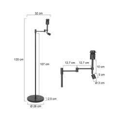 Stang gulvlampe, LED-læselampe, sort/naturlig fletværk