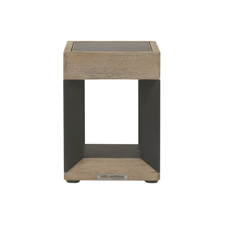 Teckalu LED-bordlampe med solcelle, sort/lyst træ