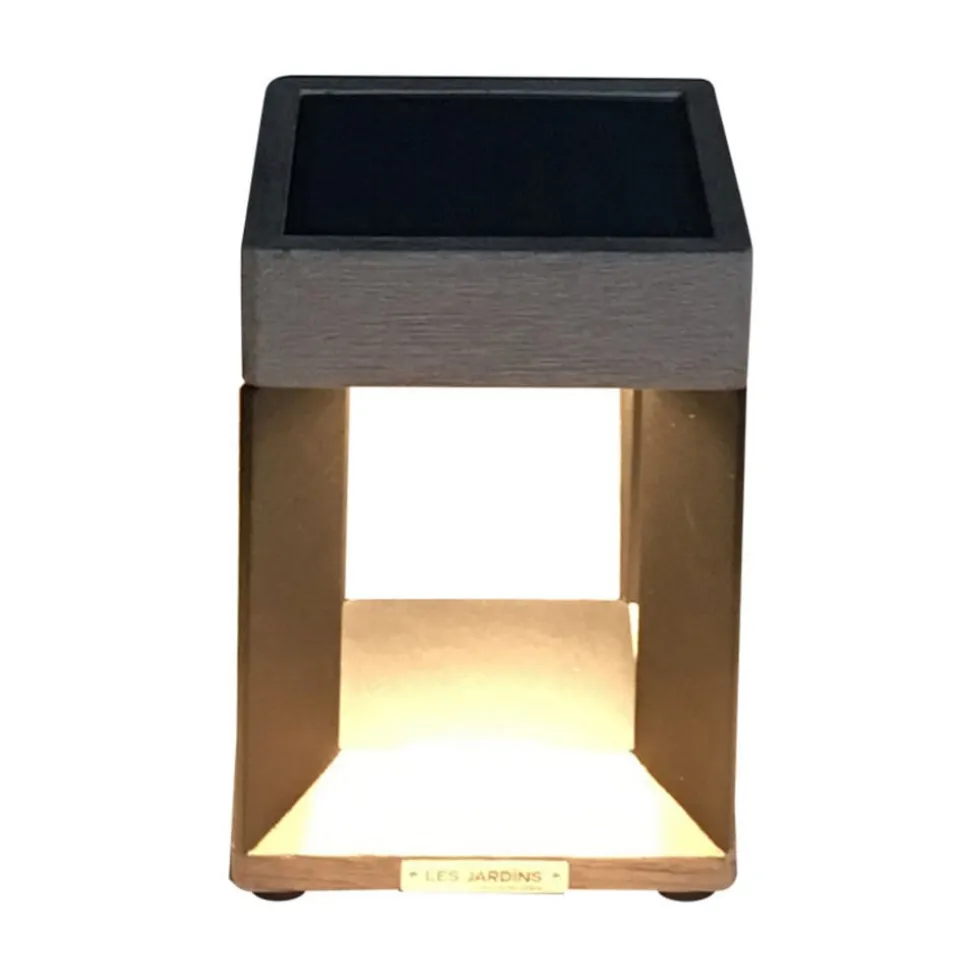 Teckalu LED-bordlampe med solcelle, sort/lyst træ