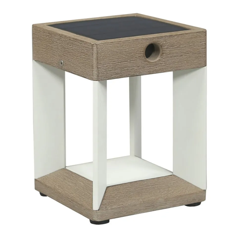 Teckalu LED-bordlampe med solcelle, hvid/lyst træ