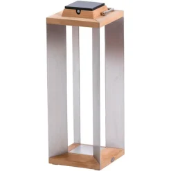 Teckinox LED-solcellelanterne, teak/stål, 65,5 cm
