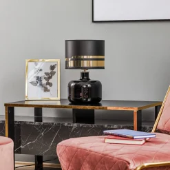 Tekstil bordlampe Bodo, sort-guld