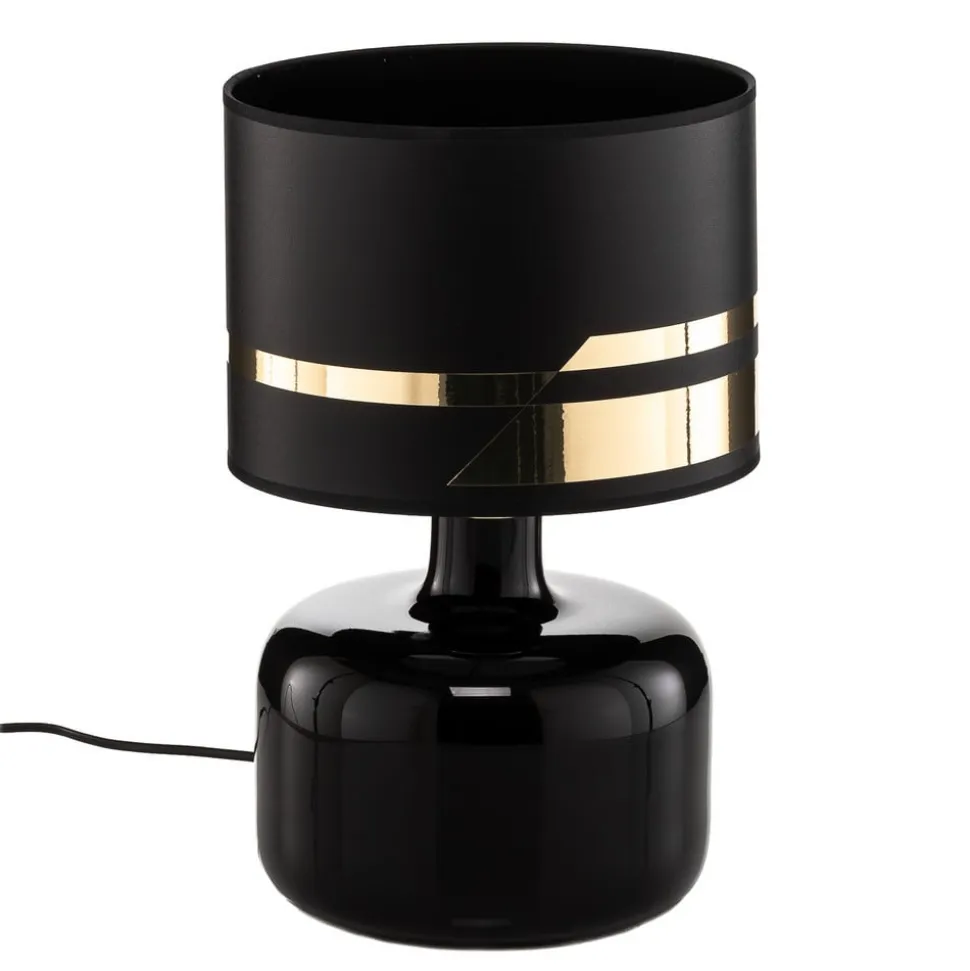 Tekstil bordlampe Bodo, sort-guld