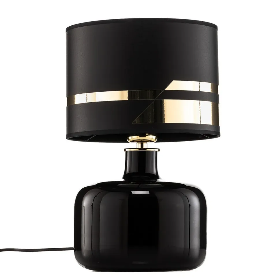 Tekstil bordlampe Bodo, sort-guld