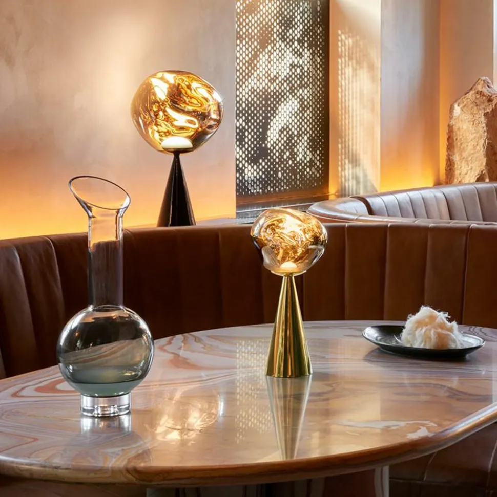 Tom Dixon LED-bordlampe Melt, guldfarvet, højde 29 cm