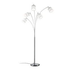 Tommy gulvlampe, nikkel/hvid, højde 200 cm, 5-lys, stof