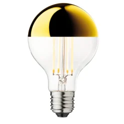 Topforspejlet pære Globe 80, guld, E27, 3,5 W, 2.700 K
