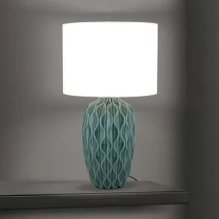 Tortuga bordlampe, grøn/hvid, højde 49,5 cm, keramik/lin