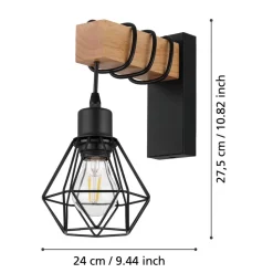Townshend væglampe, bredde 14 cm, sort/eg