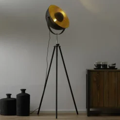 Trebenet gulvlampe Lenn, sort-guld