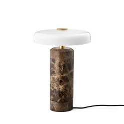 Trip LED genopladelig bordlampe, brun/hvid, marmor, glas, IP44