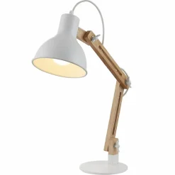 Træ-skrivebordslampe Shivanja med hvid skærm