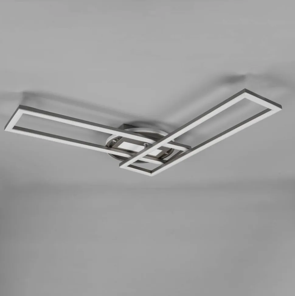 Twister LED-loftlampe, drejelig, fjernbetj. nikkel