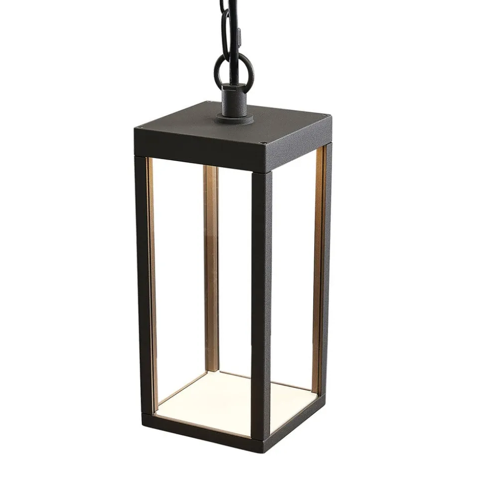 Udendørs LED-pendellampe Cube med glasskærm, 26 cm