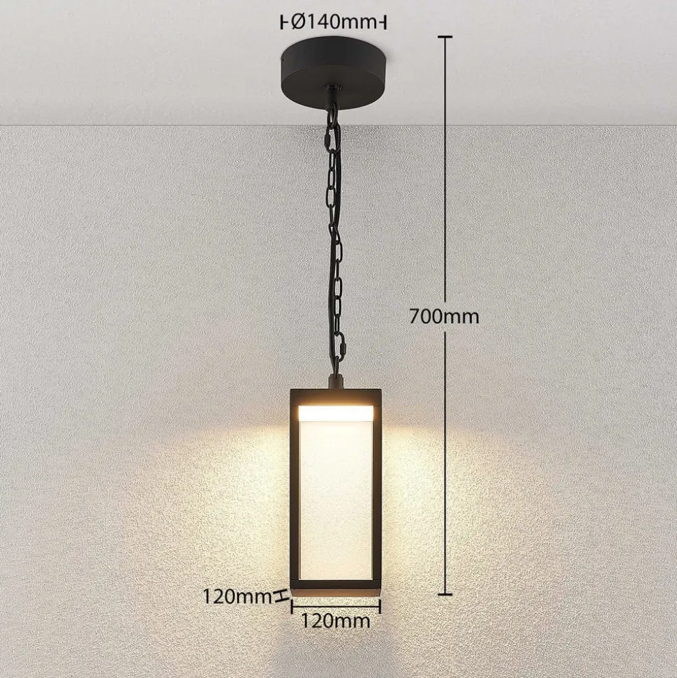 Udendørs LED-pendellampe Cube med glasskærm, 26 cm