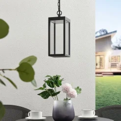 Udendørs LED-pendellampe Cube med glasskærm, 26 cm