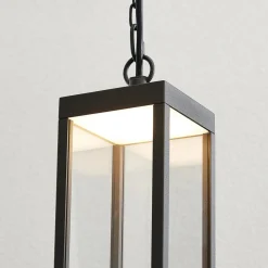 Udendørs LED-pendellampe Cube med glasskærm, 26 cm