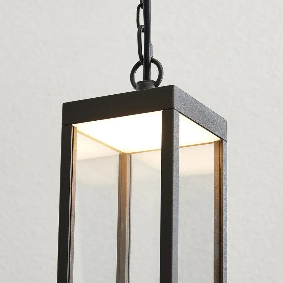 Udendørs LED-pendellampe Cube med glasskærm, 26 cm