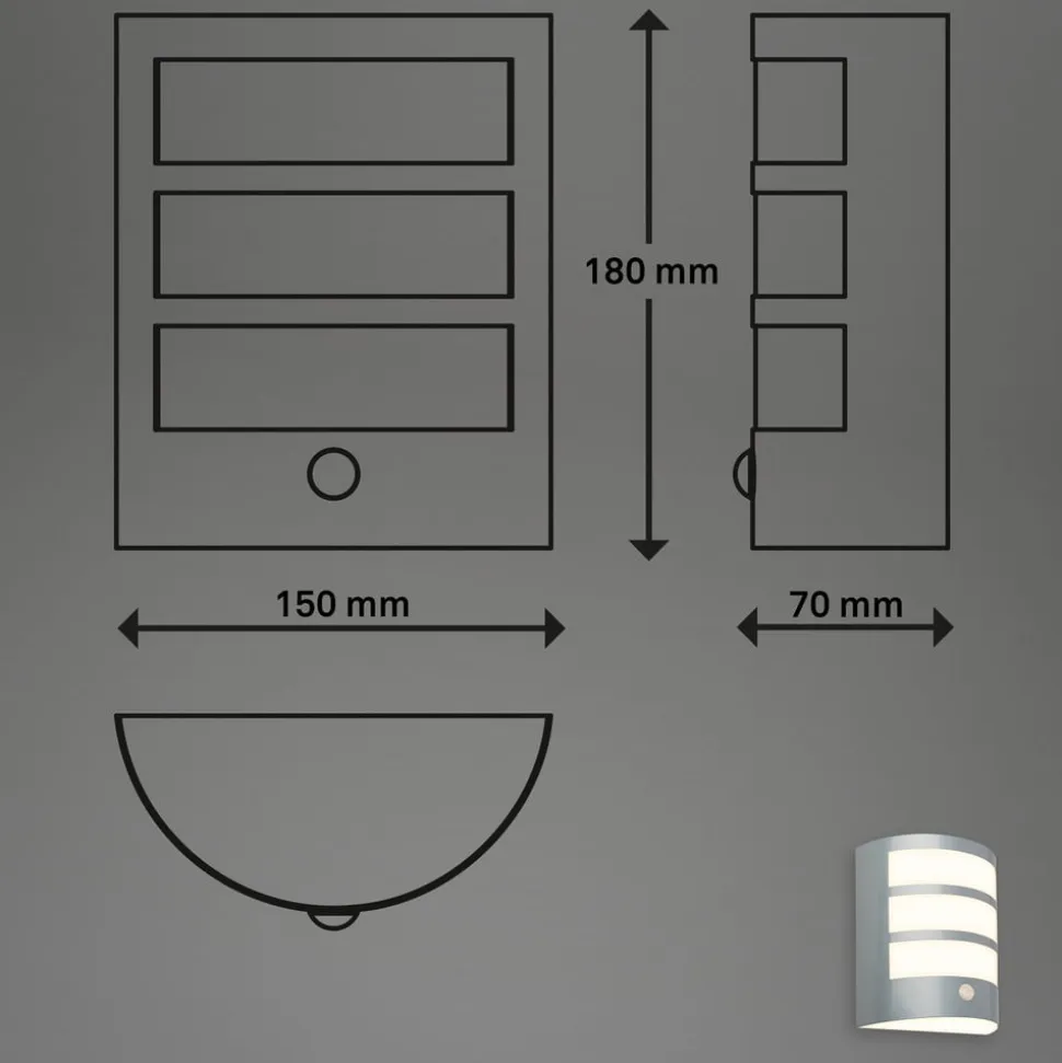 Udendørs LED-væglampe 3795014, kromfarvet, sensor, IP44