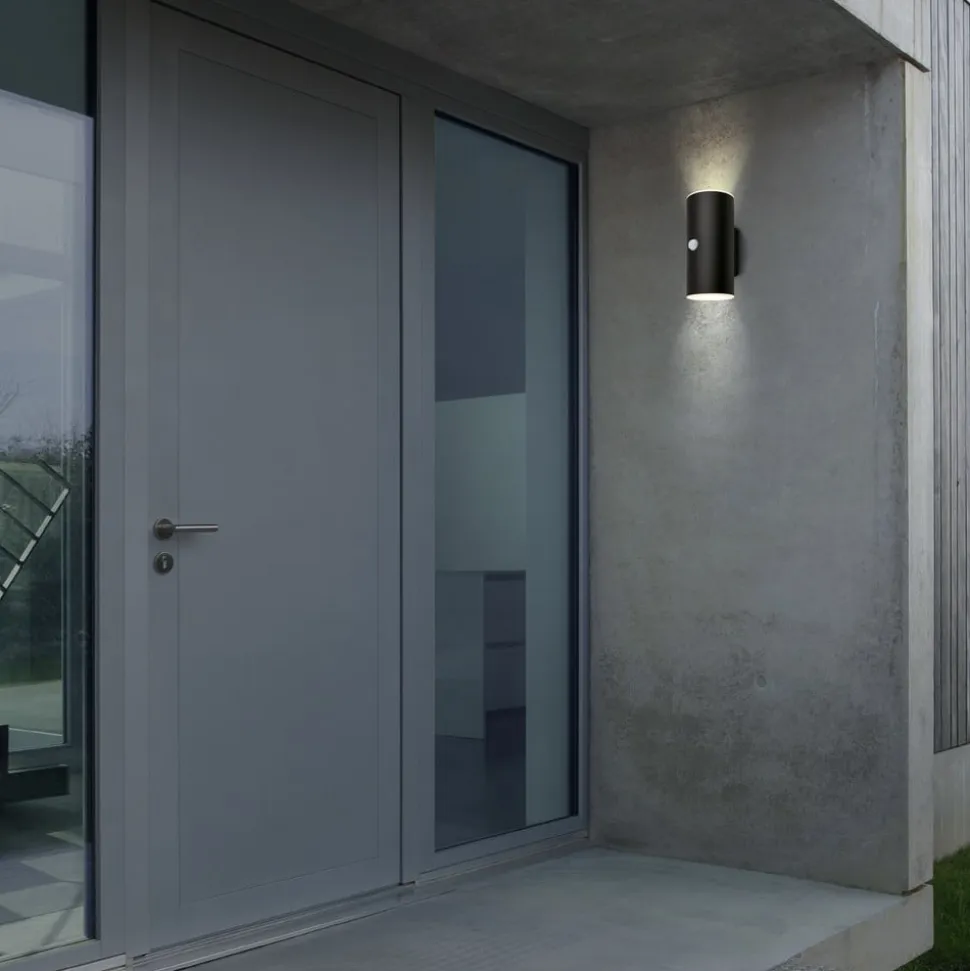 Udendørs LED-væglampe 3787015, sort, sensor, op/ned