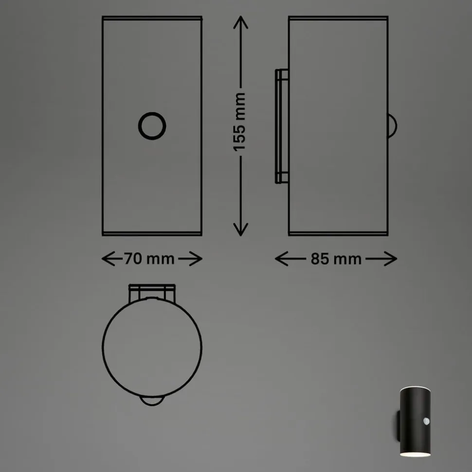 Udendørs LED-væglampe 3787015, sort, sensor, op/ned