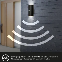 Udendørs LED-væglampe 3787015, sort, sensor, op/ned