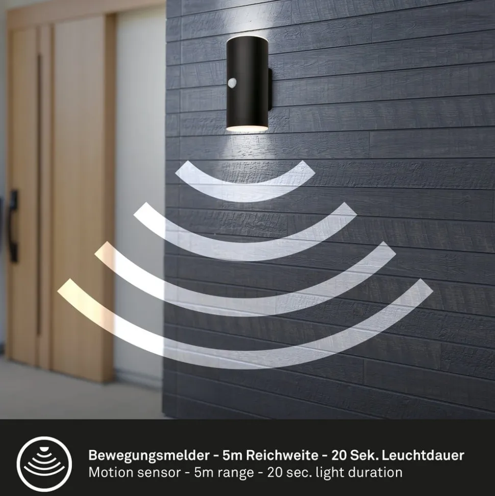 Udendørs LED-væglampe 3787015, sort, sensor, op/ned