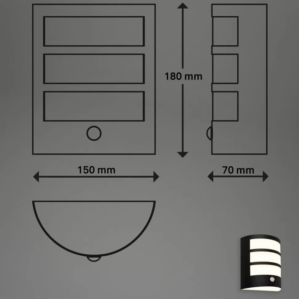 Udendørs LED-væglampe 3795015, sort, sensor, IP44