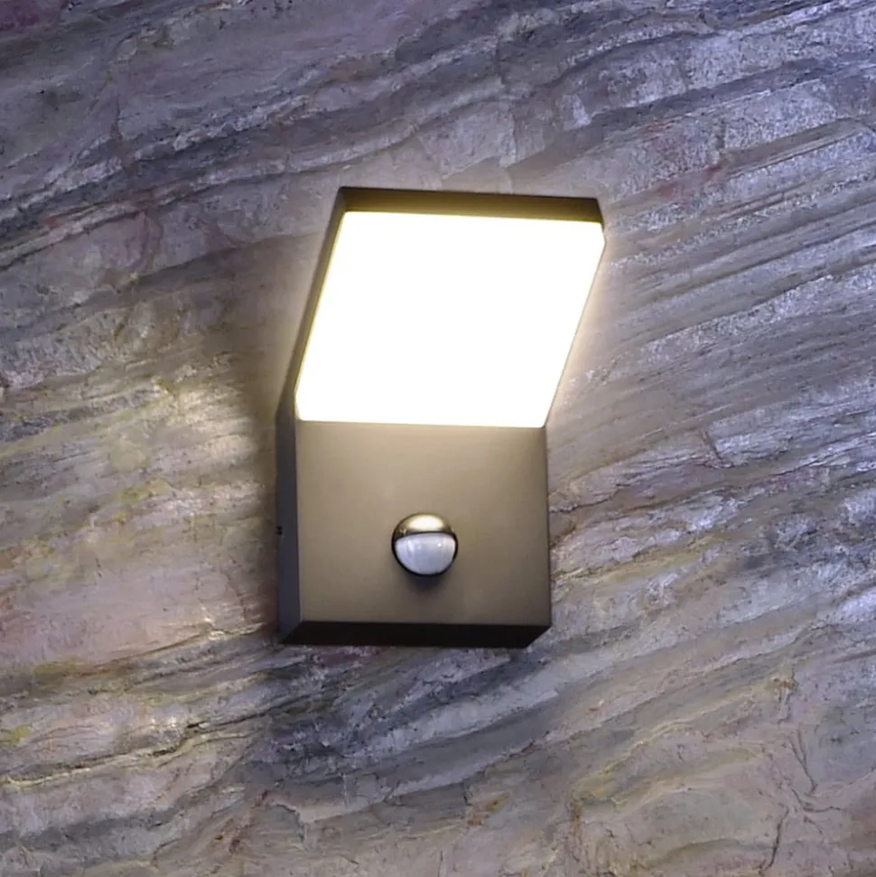 Udendørs LED-væglampe med sensor Tucanae, grå, højde 22 cm, IP54