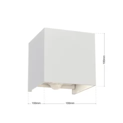 Udendørs væglampe Cube-S, hvid, metal, bevægelsessensor