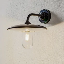 Udendørs væglampe Golfo bruneret messing glas klar